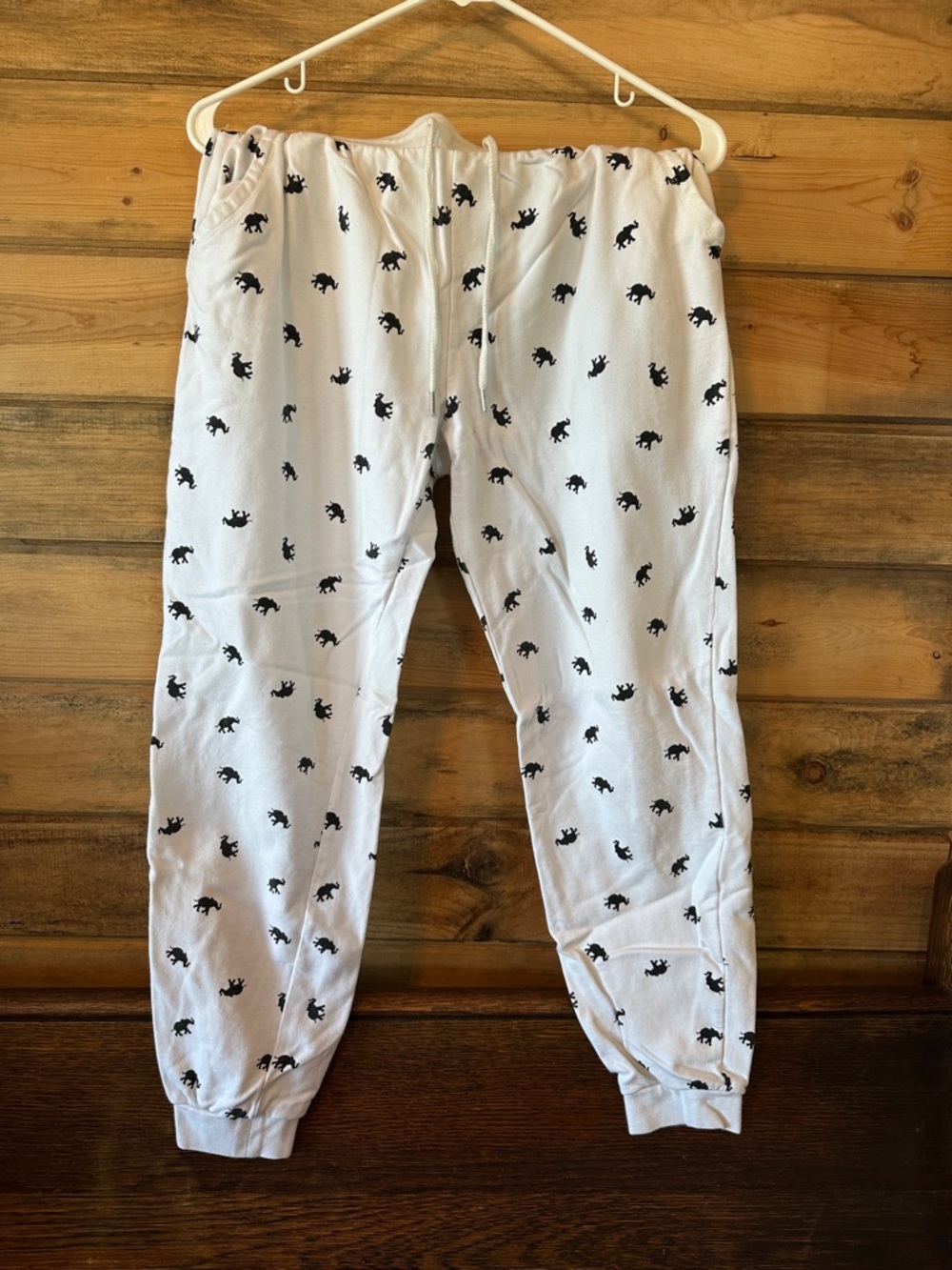 ivory ella White Jogger Pants with Black Elephant Print